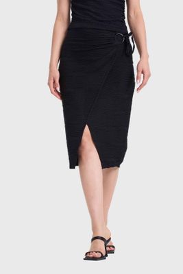 Falda Mujer Midi Cruzada Aplicación Argolla Negro