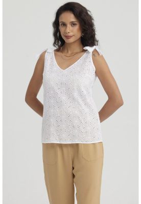 Blusa Mujer Broderie Aplicación Nudo Blanco
