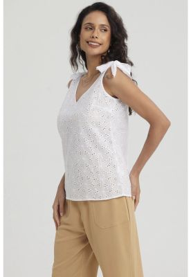 Imagen 2 del producto Blusa Mujer Broderie Aplicación Nudo Blanco