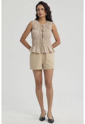 Short Mujer Elasticada Aplicación Beige Claro