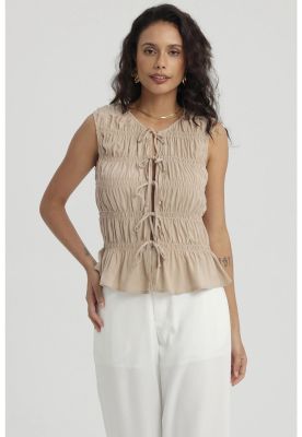 Imagen 1 del producto Blusa Mujer Lazos Delanteros Beige Claro