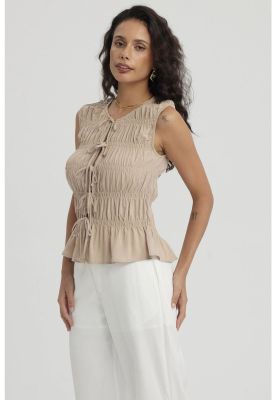 Imagen 2 del producto Blusa Mujer Lazos Delanteros Beige Claro