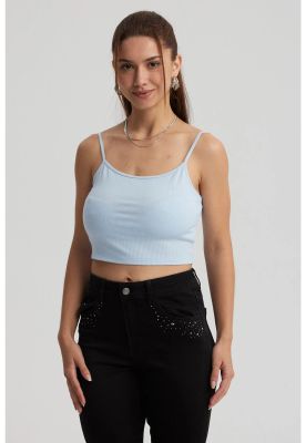 Peto Mujer Crop Rib Celeste Oscuro