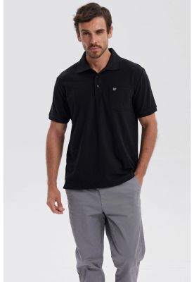 Polera Hombre Pique Básica Lisa Negro V