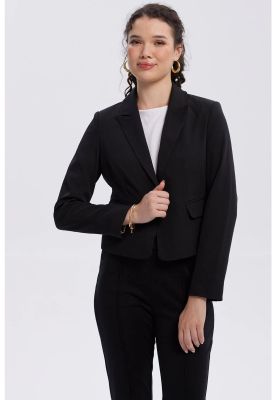 Blazer Mujer Botón Bolsillos Negro