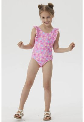 Imagen 2 del producto Traje De Baño Niña Con Vuelos Delantero Fucsia