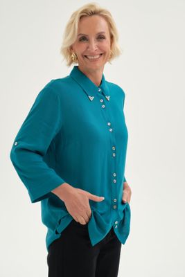 Imagen 2 del producto Blusa Mujer Abotonada Roll Up Turquesa