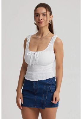 Polera Mujer Panal Lazo Blanco