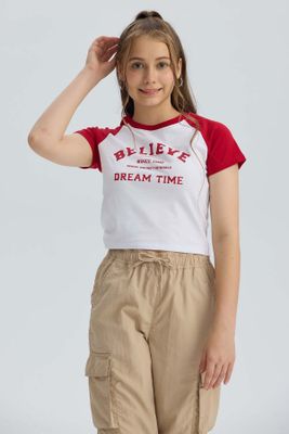 Polera Niña Print Posicional Rojo Oscuro