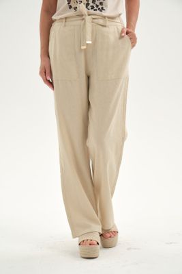 Pantalón Mujer Lino Pretina Elasticada Beige