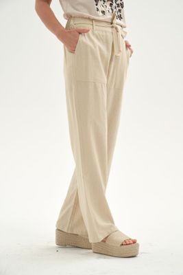 Imagen 2 del producto Pantalón Mujer Lino Pretina Elasticada Beige