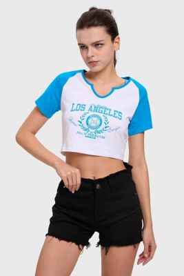 Imagen 2 del producto Polera Mujer Crop Estampado Azul
