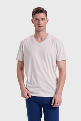 Fashion´S Park Polera Hombre Cuello V Básica Beige