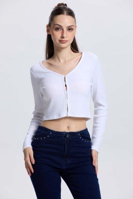 Sweater Mujer Botones Blanco