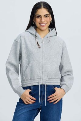 Polerón Mujer Zipper Crop Gris Melange