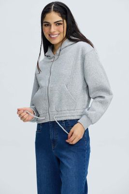 Imagen 2 del producto Polerón Mujer Zipper Crop Gris Melange