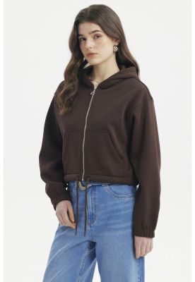 Imagen 2 del producto Polerón Mujer Zipper Crop Café Oscuro