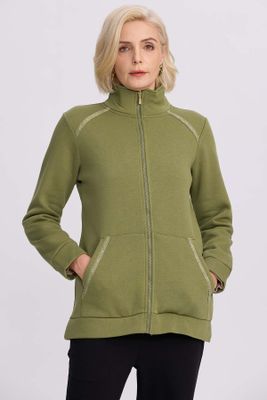 Polerón Mujer Con Cierre Verde Militar