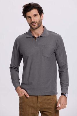 Polera Hombre Piqué Básica Gris