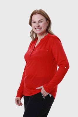 Imagen 2 del producto Polera Mujer Cuello Abotonado Rojo