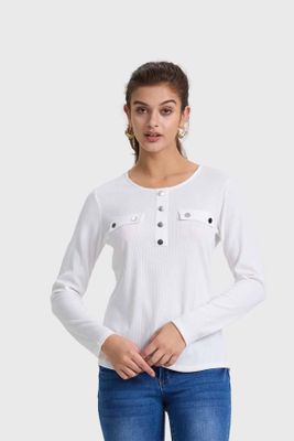 Polera Mujer Pata Botón Rib Crudo