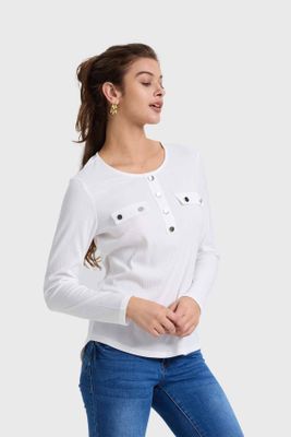 Imagen 2 del producto Polera Mujer Pata Botón Rib Crudo