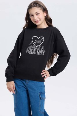 Polerón Niña Print Básico Negro