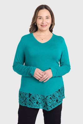 Polera Mujer Con Detalle Macramé Verde