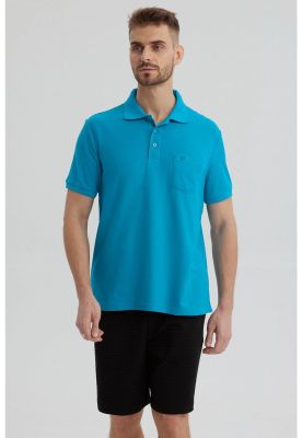 Polera Hombre Piqué Básica Lisa Turquesa - lll