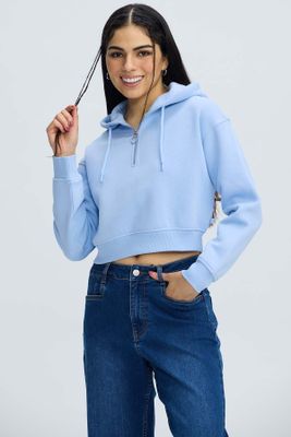 Polerón Mujer Medio Zipper Crop Celeste