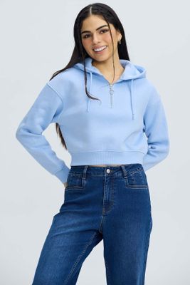 Imagen 2 del producto Polerón Mujer Medio Zipper Crop Celeste