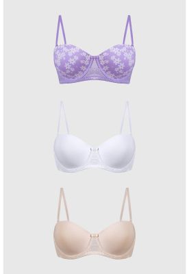 Sostén Mujer Tripack Liso Print Beige