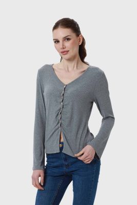 Imagen 2 del producto Polera Mujer Recogido Con Botones Gris