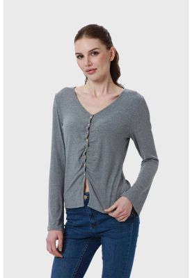 Imagen 2 del producto Polera Mujer Recogido Con Botones Gris