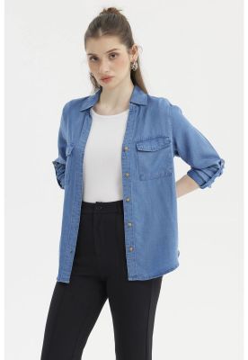 Imagen 2 del producto Blusa Mujer Manga Roll Up Azul