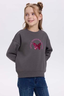 Polerón Niña Print Cerrado Gris Oscuro