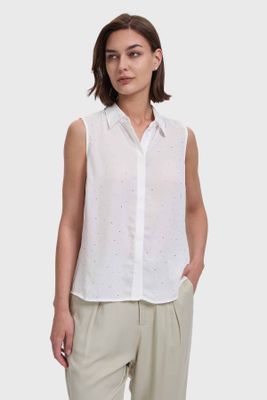 Blusa Mujer Abotonada Aplicación Crudo