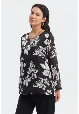 Imagen 2 del producto Blusa Mujer Aplicación Cuello Negro/Crudo