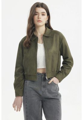 Imagen 1 del producto Chaqueta Mujer Bomber Gamuza Verde Militar
