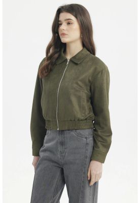 Imagen 2 del producto Chaqueta Mujer Bomber Gamuza Verde Militar