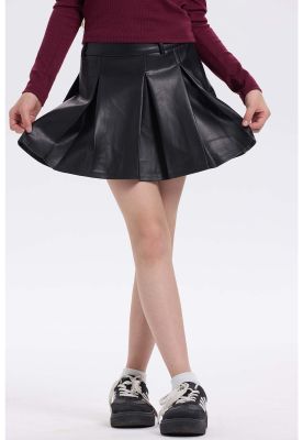 Imagen 2 del producto Falda Niña Efecto Cuero Tableada Negro