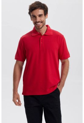 Polera Hombre Pique Básica Lisa Rojo