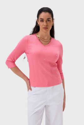 Polera Mujer Rib Terminación Rosado