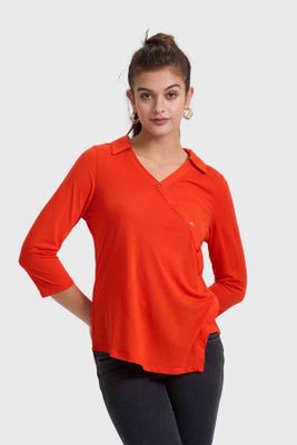 Imagen 1 del producto Polera Mujer Con Botones En Diagonal Naranjo