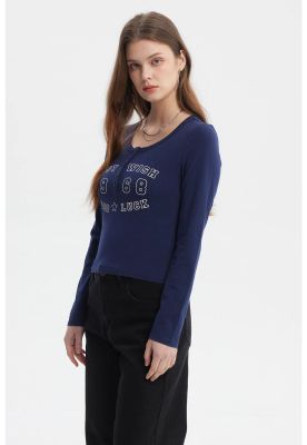 Imagen 2 del producto Polera Mujer Botones Cuello Redondo Azul