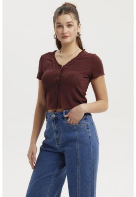 Imagen 2 del producto Polera Mujer Aplicación Vuelos Abotonado Café