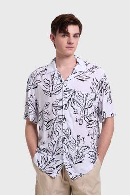 Camisa Hombre Print Tropical Blanco
