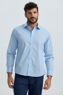 Camisa Hombre Cuello Italiano Celeste