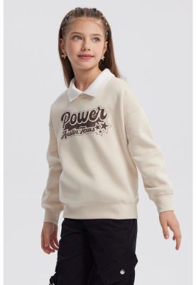 Imagen 2 del producto Polerón Niña Cuello Camisero Beige