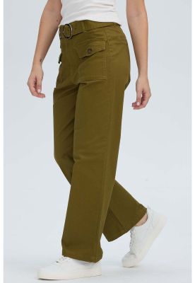 Imagen 2 del producto Pantalón Mujer Con Cinturón Y Bolsillos Verde Militar